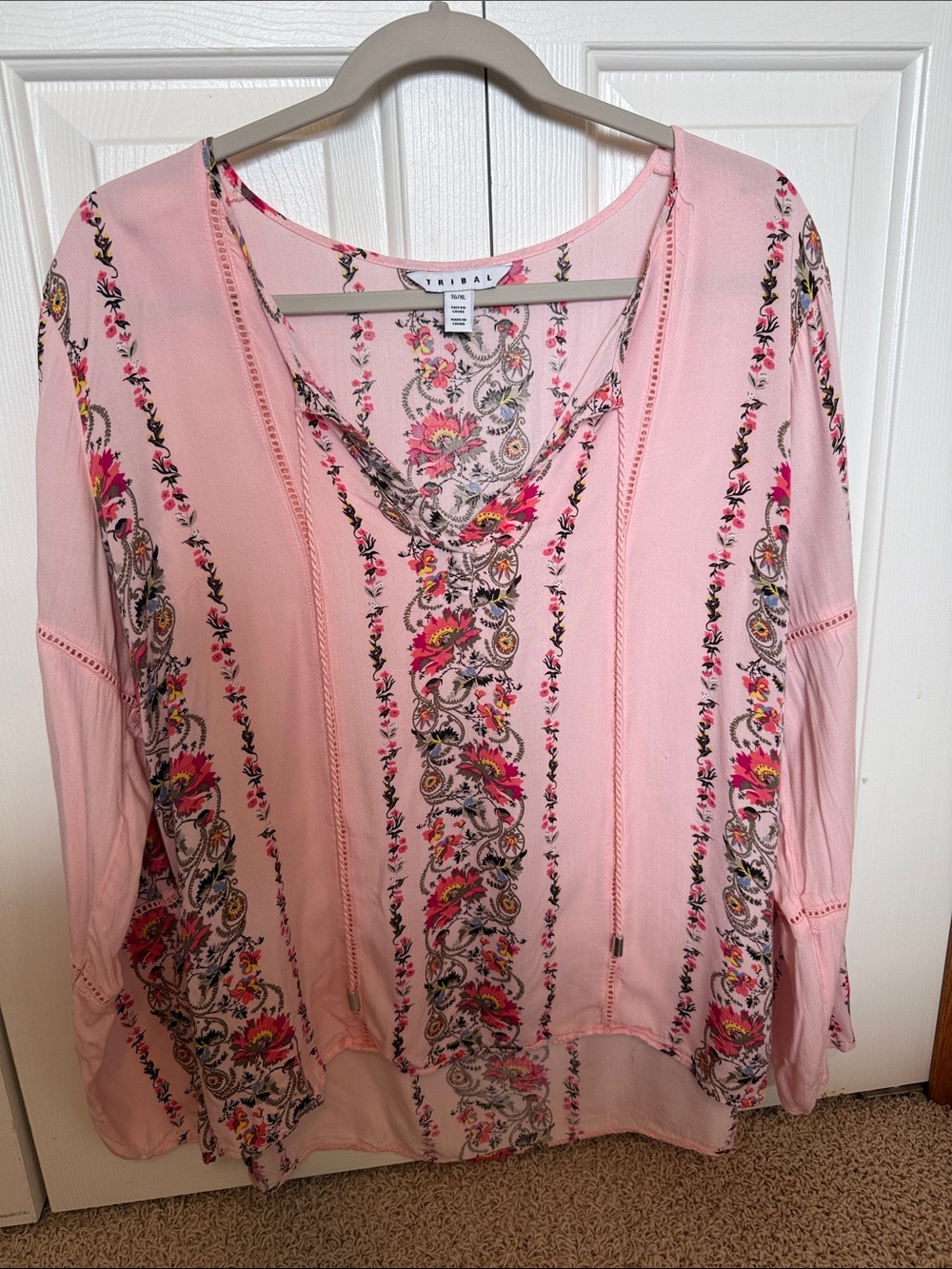 Tribal Pink Floral Boho Tunic Top